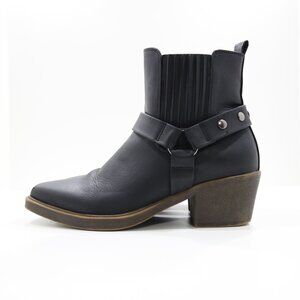 True Craft Baits Black Faux Leather 2" Block Heel Moto Boots - 7.5